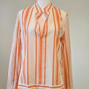 Tory Burch Orange & White Striped Blouse Size 12